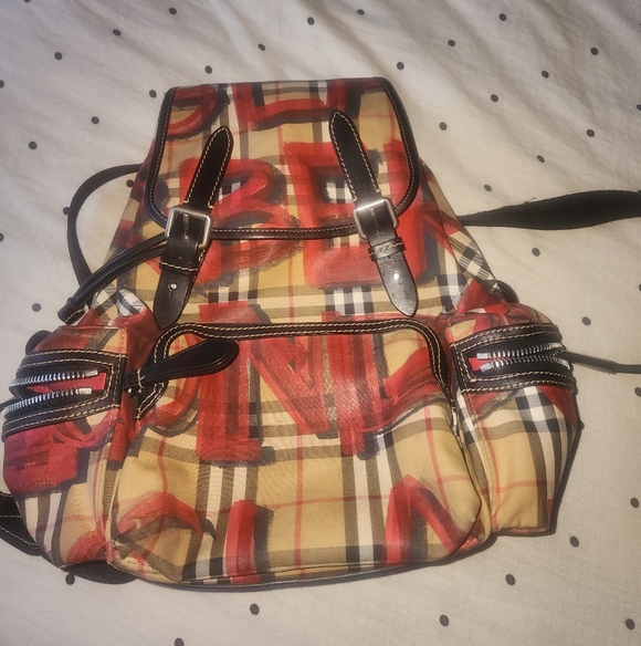 Burberry Grafitti  Plaid Red and Tan Women\'s Backpack. Authentic main image 5